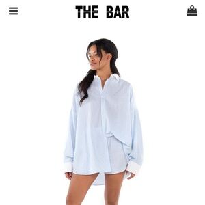 The Bar James Top Cielo Seersucker-blue/white shirt buttondown Varsity Size Med